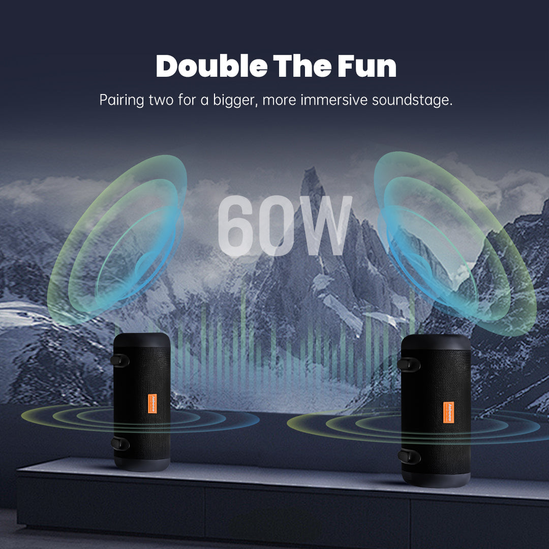 WHALE with Nylon Strap – Bluetooth IPX7 Waterproof Portable Outdoor Speaker with 30W Stereo Sound and USB Charge Out